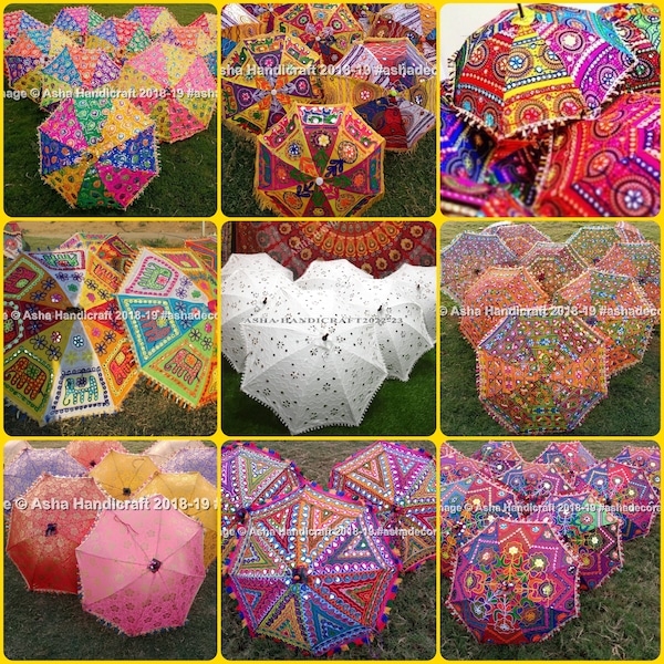 5Pc | 10Pc | 20Pc Wholesale Indian Wedding Decorative Umbrellas, Rajasthani Mehandi Party Parasols Handmade Latest Multiple Pattern Lot