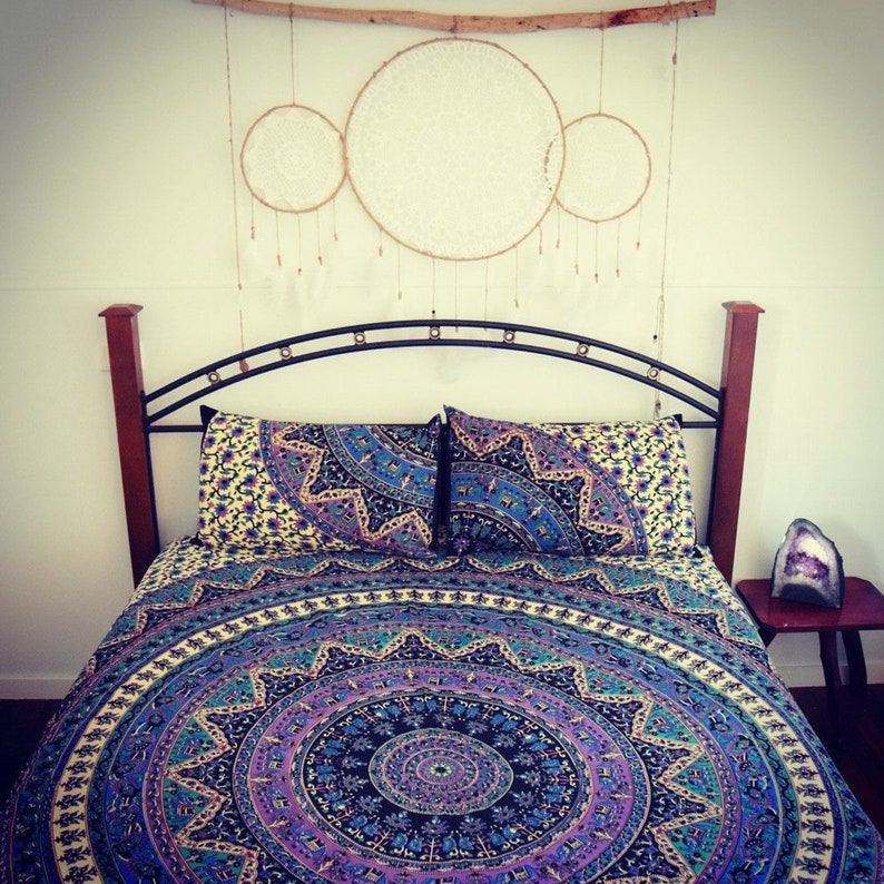Fl Elephant Mandala Duvet Cover Queen Size Indian Cotton Image 0