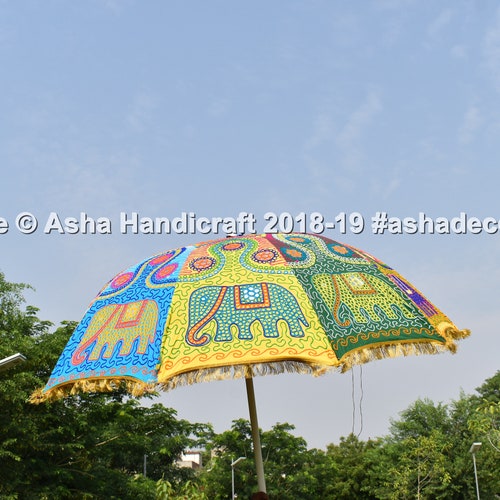 Indian Handmade Elephants Designer Garden Umbrellas, Rajasthani Big Size Beautiful Traditional Parasols, Patio shops Outdoor Sun Shade Umbrellas
