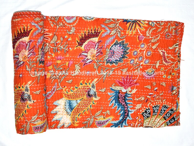 Sophia-Art Trapunta Kantha Fatta A Mano Con Copriletto Mukut Stampato - Multicolore 274x274 Cm - 3