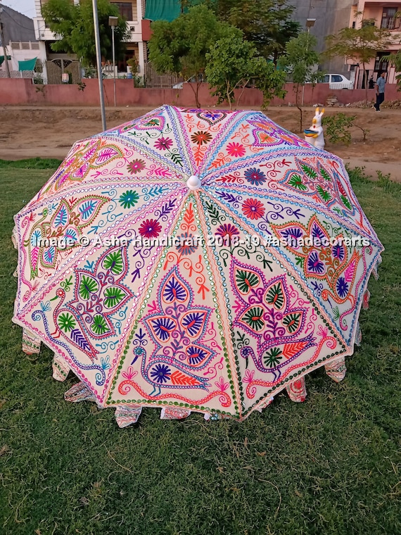 sap Sinis Rond en rond New Indian Handmade White Peacock Garden Umbrella Hippie - Etsy