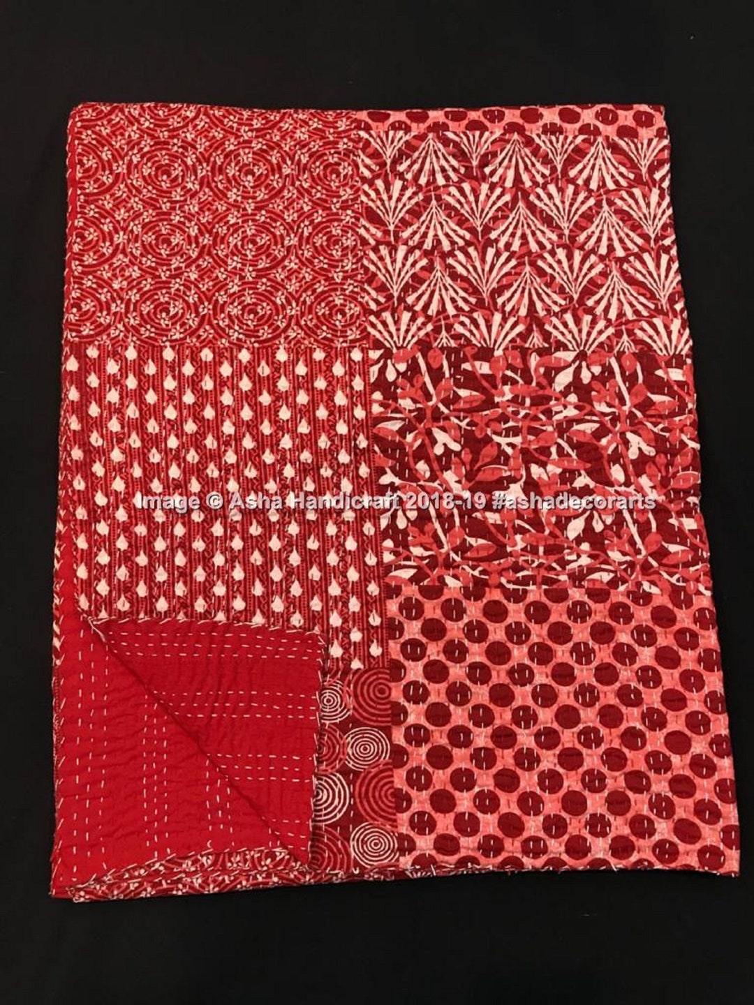 Indian Kantha Quilt Block Print Bedding Bedspread Throw Etsy