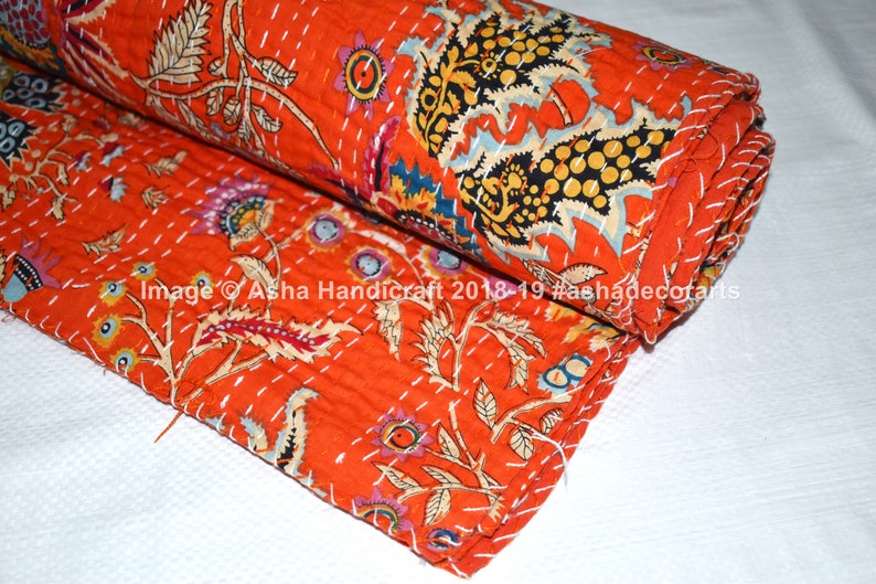 Sophia-Art Biancheria da letto matrimoniale indiano, stile bohémien, stile kantha, patchwork Kantha Rallies etnica reversibile, copriletto fatto a mano Kantha Quilt (toppa verde, 160 x 225 cm
