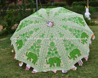 New Indian Handmade Green Beautiful Elephants Design White Traditinal Decortative Umbrellas, New Large Wedding New Year Party Garden Parasol