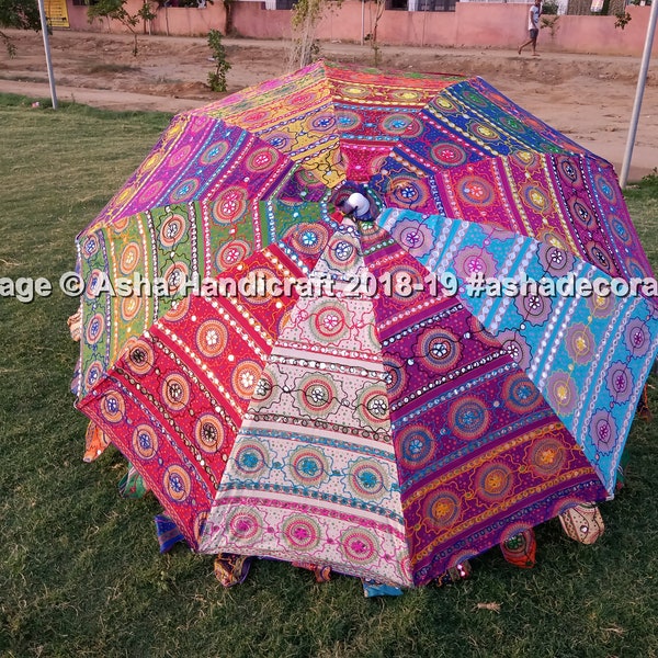 Indian Handmade Hippie Garden Umbrellas, Multicolor Wedding Decoration, Centerpiece Umbrellas, Patio Coffee Table Umbrella With Stand 72"