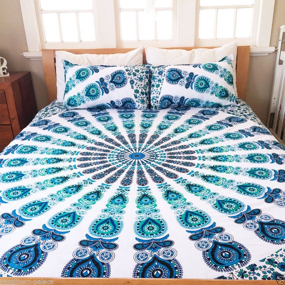 Duvet Cover Queen Size Peacock Feather Mandala Doona Cotton Etsy