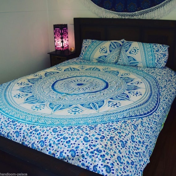 Ombre Mandala Boho Duvet Cover Queen Indian Quilt Cover Cotton Throw Doona Cover