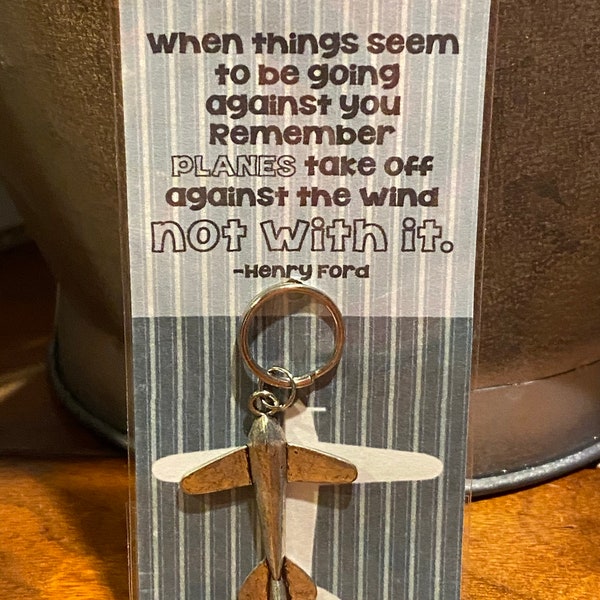 Airplane Plane Charm 34x25mm Keychain Zipper Pull 1pc Planes Take off Against the Wind not With it Fun Gift Henry Ford Quote