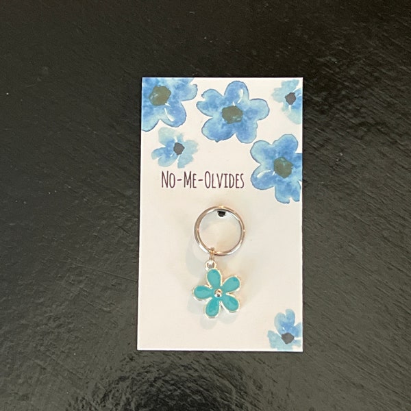 No me olvides Flower Charm 1pc Keychain Zipper Pull 15mm Blue Love Remember Forget me not