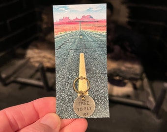 Free to Fly Bronze Charm Keychain Zipper Pull 1pc Fun Gift Hawaii Hiking Camping Trees Outside Road Travel New Mexico Mesa