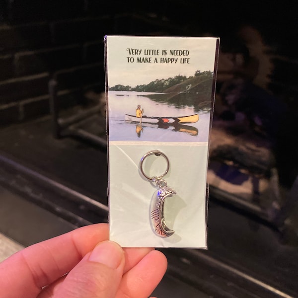 Canoe Charm Keychain Zipper Pull 1pc Very Little is Needed to Make a Happy Life Outdoors Boat Oar Fun Keychain Gift