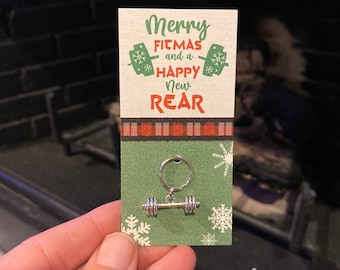 Merry Fitmas and a Happy New Rear DUMBBELL Keychain Zipper Pull 1pc Fitness Merry Christmas Happy New Year Barbell Gift Workout