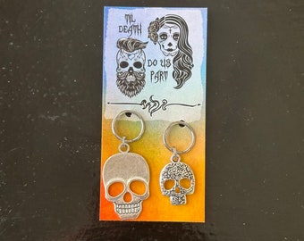 Till Death Do Us Part Skeleton Head Charm Keychain Zipper Pull 2pcs Fun Friend Skeleton Missing Anatomy Funny Quote Partner Spouse Gift