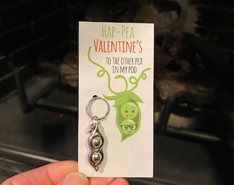 Hap-pea Valentines Pod Charm Keychain Zipper Pull 1pc Pea in a Pod Happy friend Love Fun Gift Keychain Vegetable Food