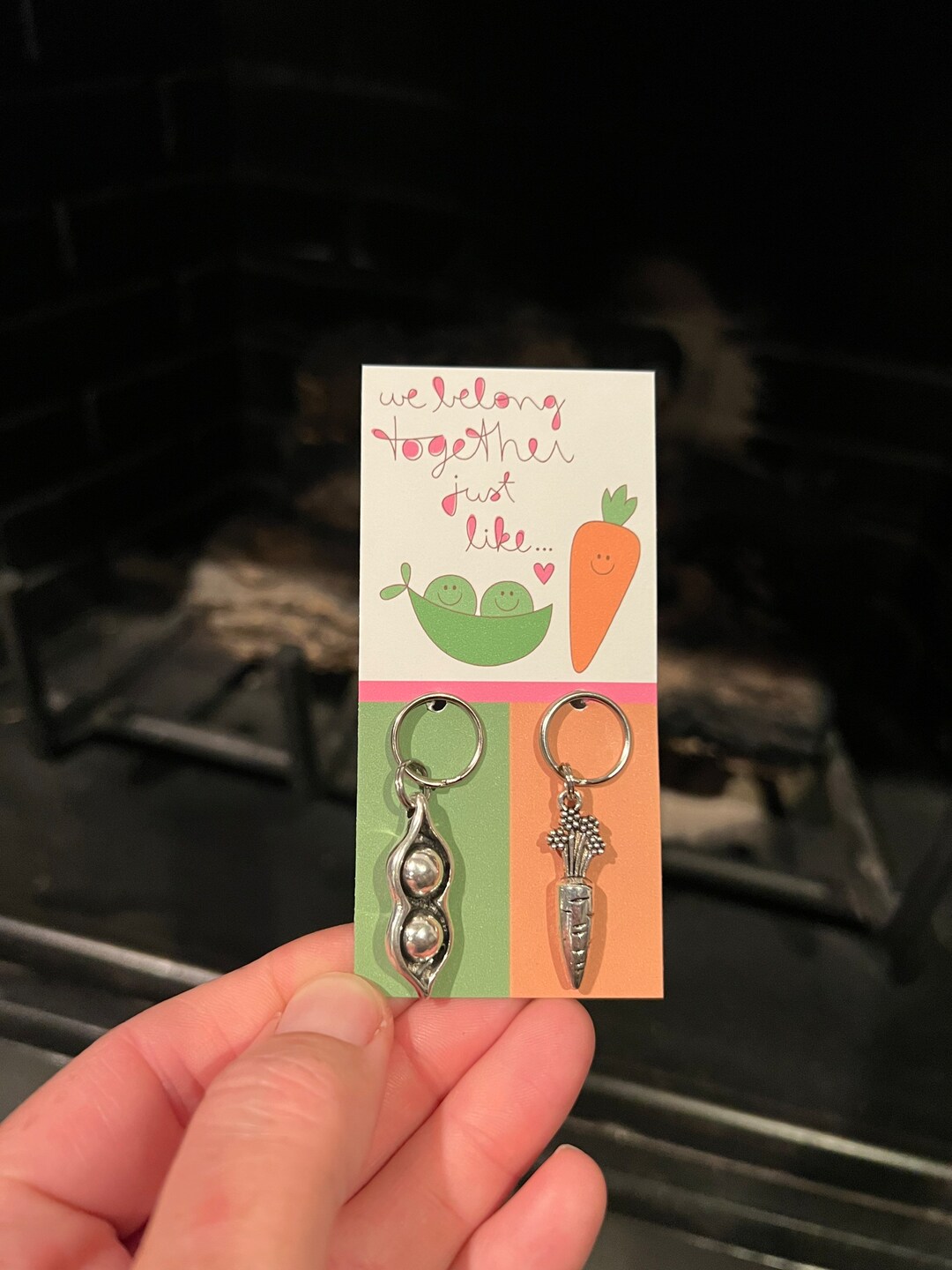 Carrot & Pea Charms Keychain Zipper Pull 2pcs We Go Together Like Peas