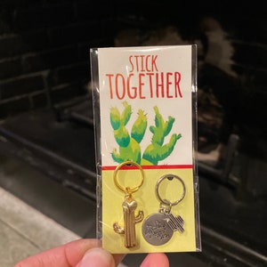 Stick Together Cactus Charm 2pcs 1pc Keychain Zipper Pull 22x15mm Desert Couple Partner Friend Gift