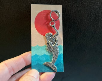 Mermaid Charm Keychain Zipper Pull 1pc 70mm Bronze Ocean Sun Fun Friend Gift Sister Partner