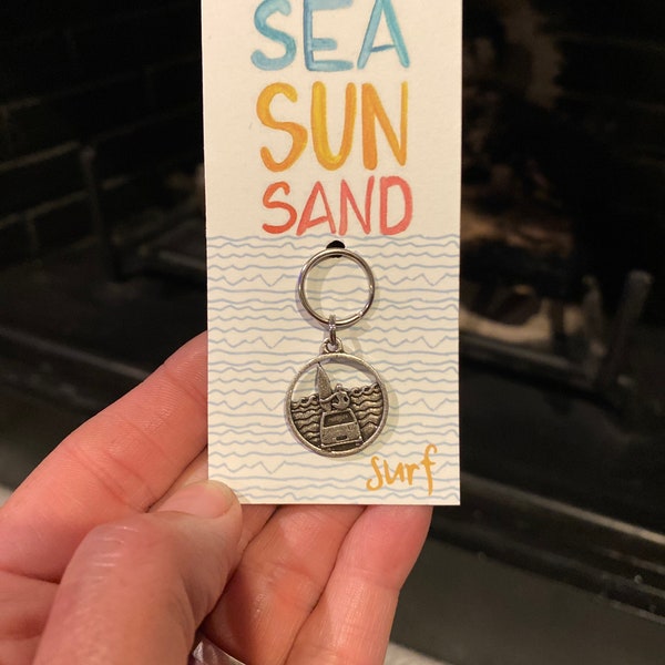 Sea Sun Sand SURF Charm Keychain Zipper Pull 1pc 20mm Love Ocean Surfing Hawaii