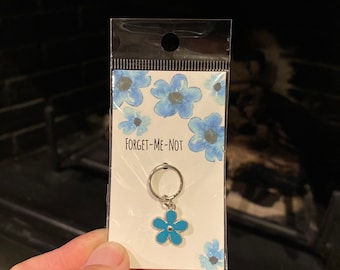 Forget me Not Flower Charm 1pc Keychain Zipper Pull 15mm Blue Love Remember NOTS