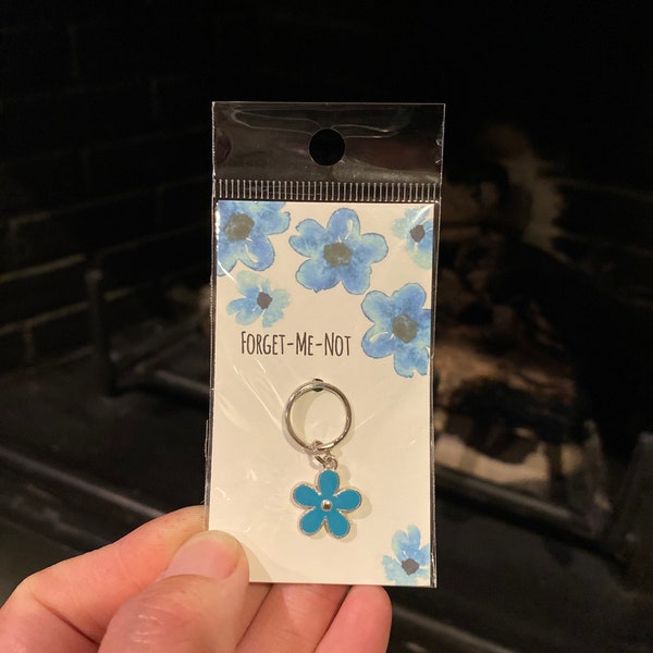 Forget me Not Flower Charm 1pc Keychain Zipper Pull 15mm Blue Love Remember NOTS