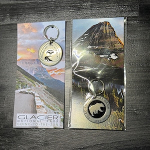 Glacier National Park Coin Token Zipper Pull Keychain 1pc Going to the Sun Montana Whitefish Forest Camping Hiking Bear Spray Mountain