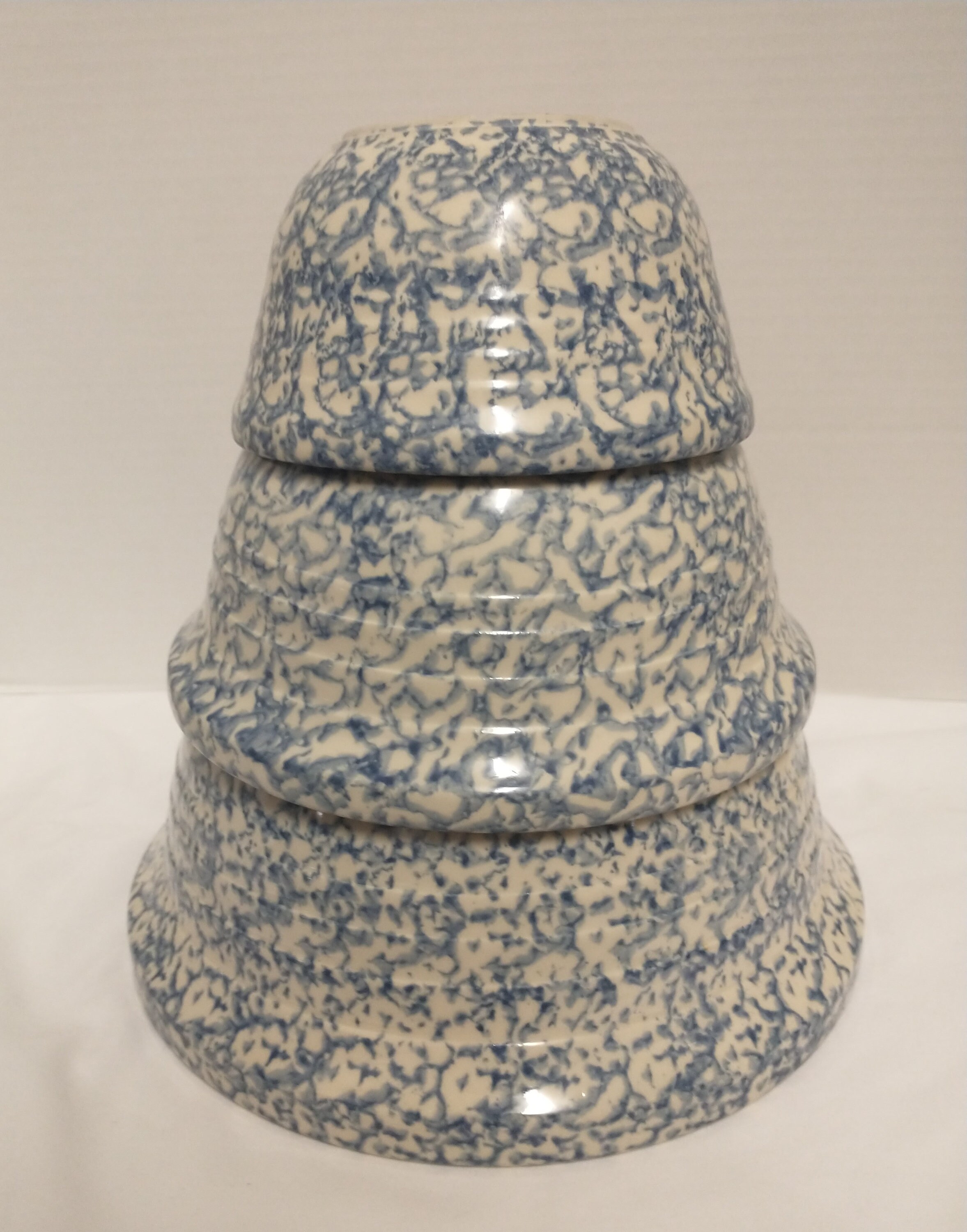 RARE Vintage Roseville Blue Sponge Ware Set of 3 Mixing Bowls Etsy