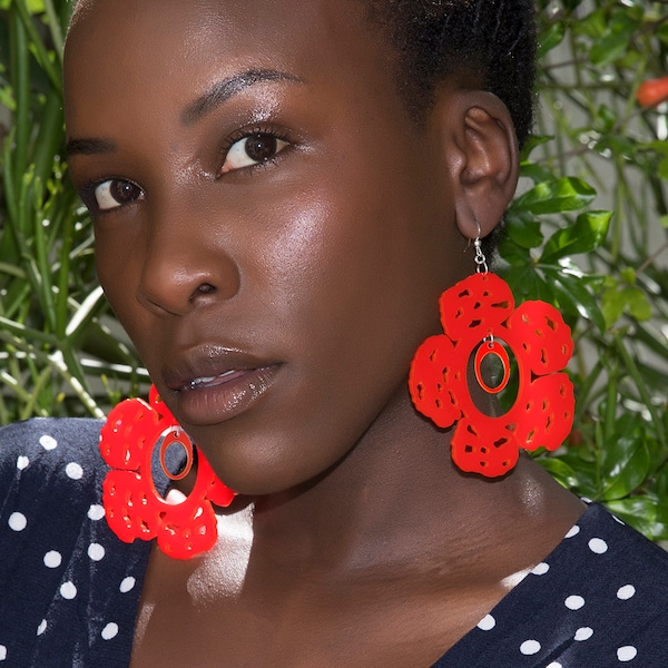 Flamenco Earrings / Gipsy Earrings / Statement Red Flower Earrings / Rafflesia Earrings / Bloom Oversize Acrylic Earrings / Spanish Earrings