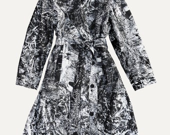 Black and white coat, monochrome raincoat, waterproof coat, jungle print jacket, pattern trench coat, spring coat, summer coat, unique coat