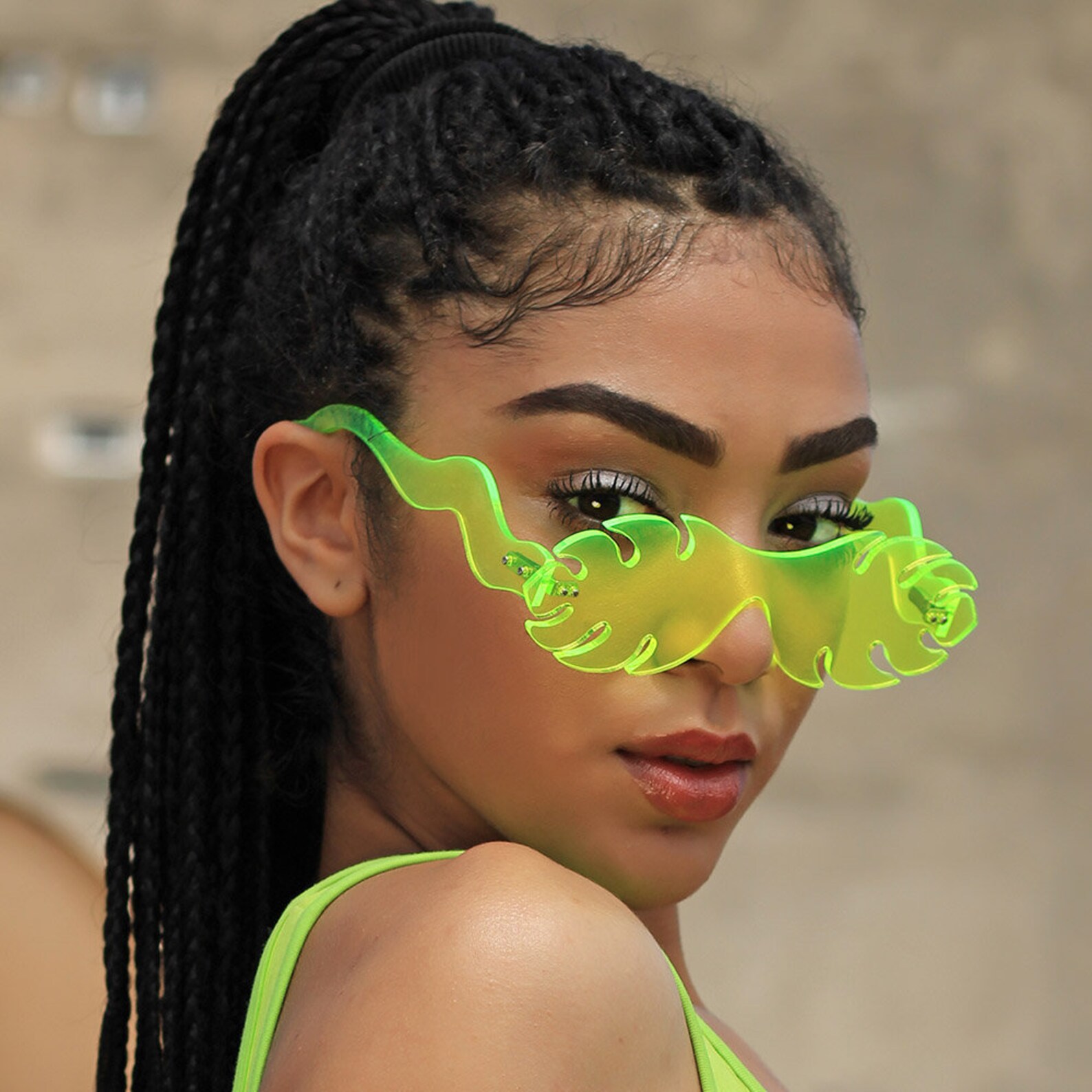 Fluorescent Eyeglasses, Green Sunglasses, Acrylic Glasses, Vintage