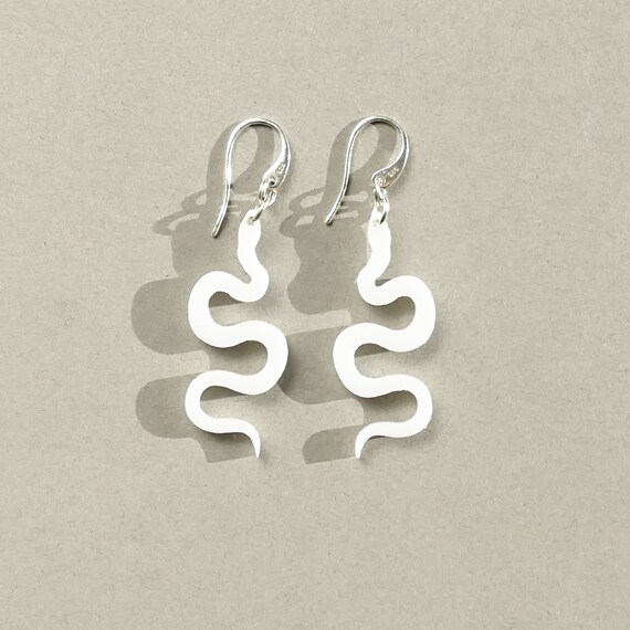 White Snake Laser Cut Dangle Earrings upcycled Acrylic Statement