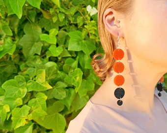 Long Dangle Circle Earrings / Geometric Laser Cut Earrings / Acrylic Boho Earrings / Statement Earrings / Summer Bright earrings