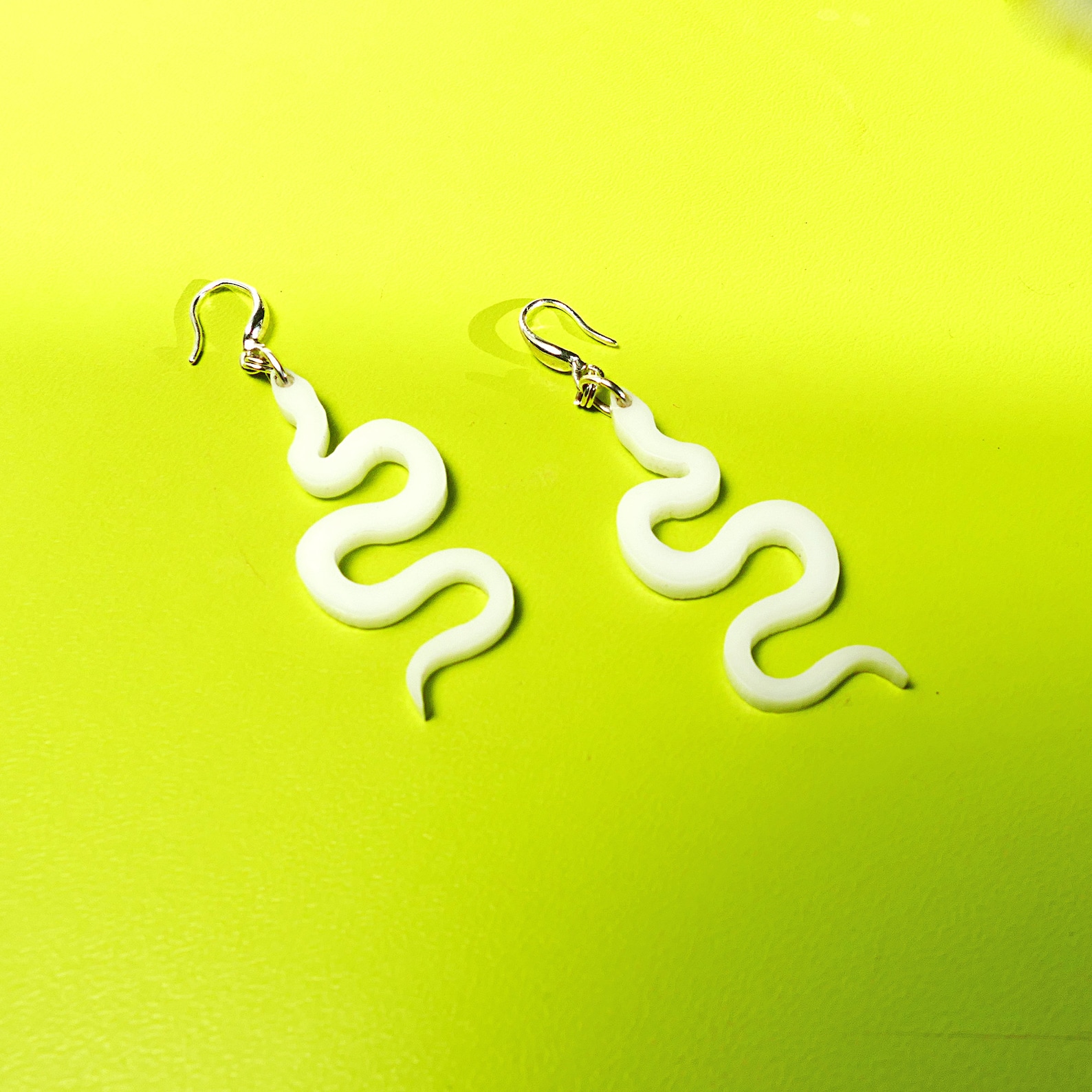 White Snake Laser Cut Dangle Earrings /upcycled Acrylic Statement