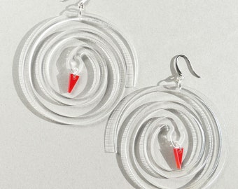 Vertigo earrings, Snake Hoop earrings, Spiral earrings, Statement Earrings, Acrylic Circle earrings, Swirled Twisted Coil Dangle Earrings