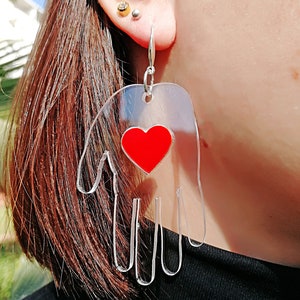 Red Heart earrings, Hand Palm Earrings, Transparent Earrings, Girlfriend gift, Protection amulet, Boho Earrings, Statement Earrings image 7