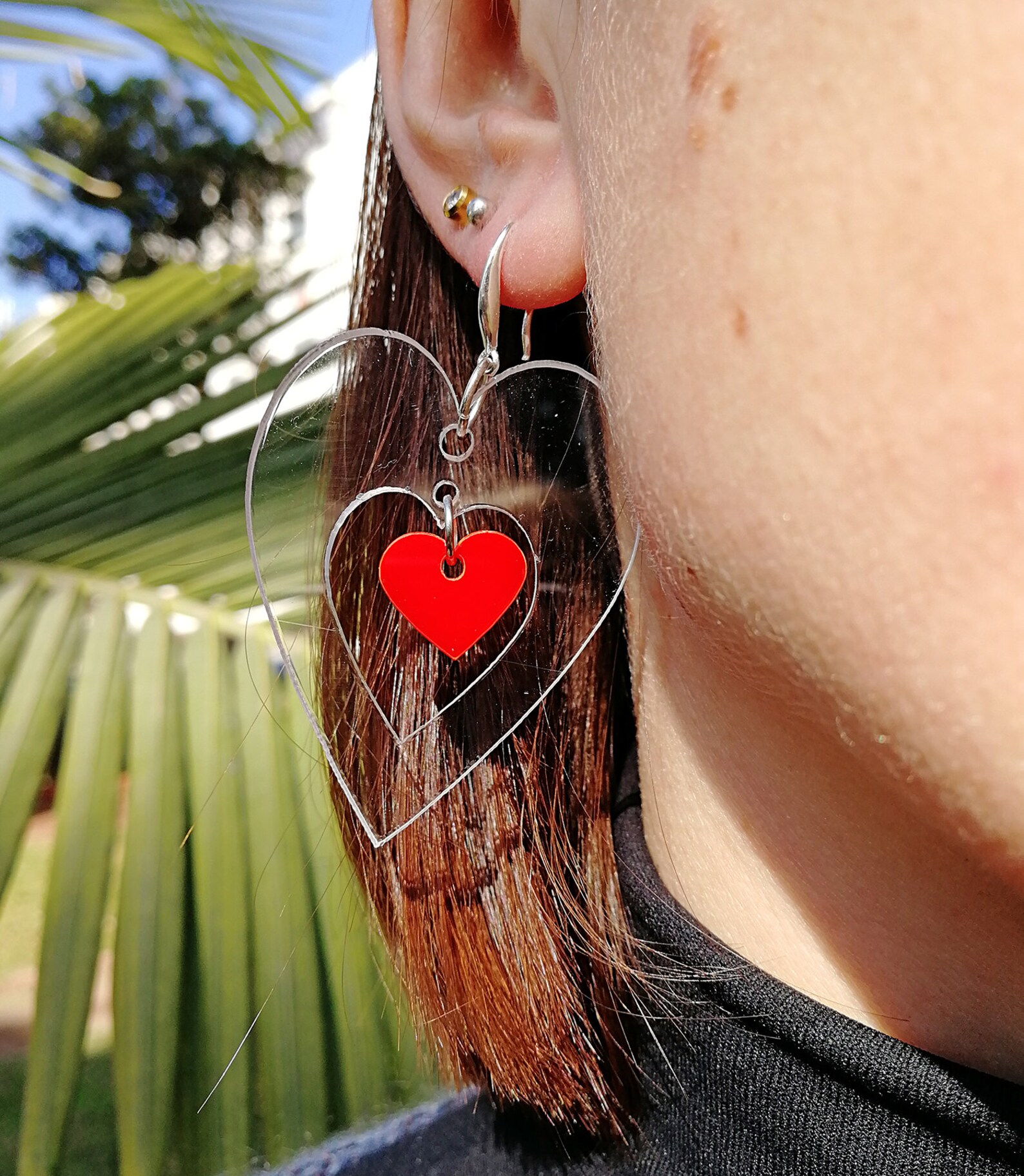 Acrylic Heart Earrings / Clear Heart Earrings / Statement Earrings