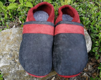 black-red leather dolls - slippers - office shoes for adults in suede