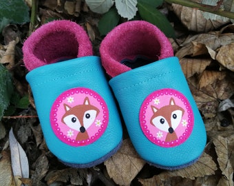 pinker Fuchs - Lederpuschen - Lauflernschuhe - Hausschuhe