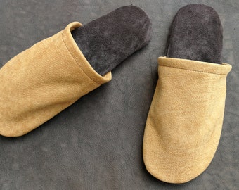 light brown slippers - house shoes - office shoes for adults made of suede