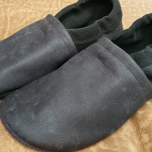 dark brown leather dolls - slippers - office shoes for adults in suede