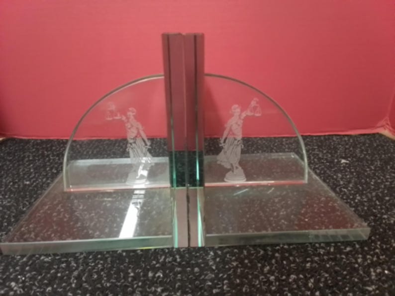 Clear Glass Lady of Justice Engraved Bookends Base - Etsy