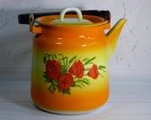 NOS vintage orange enamel kettle Soviet orange with red poppies enamel teapot Retro enamel kettle Russian orange metal tea kettle 3 L