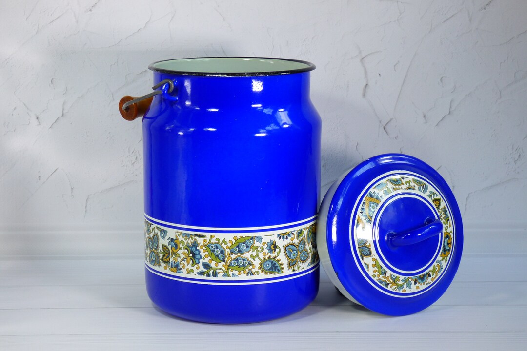 NOS Blue Enamel Canister Enamel Milk Can Cookie Canister Milk Etsy