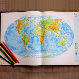 World map with countries Maps of GDR Vintage geographic atlas of the World Germany world maps book Vintage world maps Big world atlas book