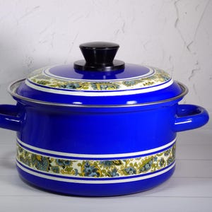 Blue enamel pot Cooking pot Enamel pot 3 L Enamel cookware Enamelware Middle enamel pot Vintage cookware Vintage metal pot Cooking gift