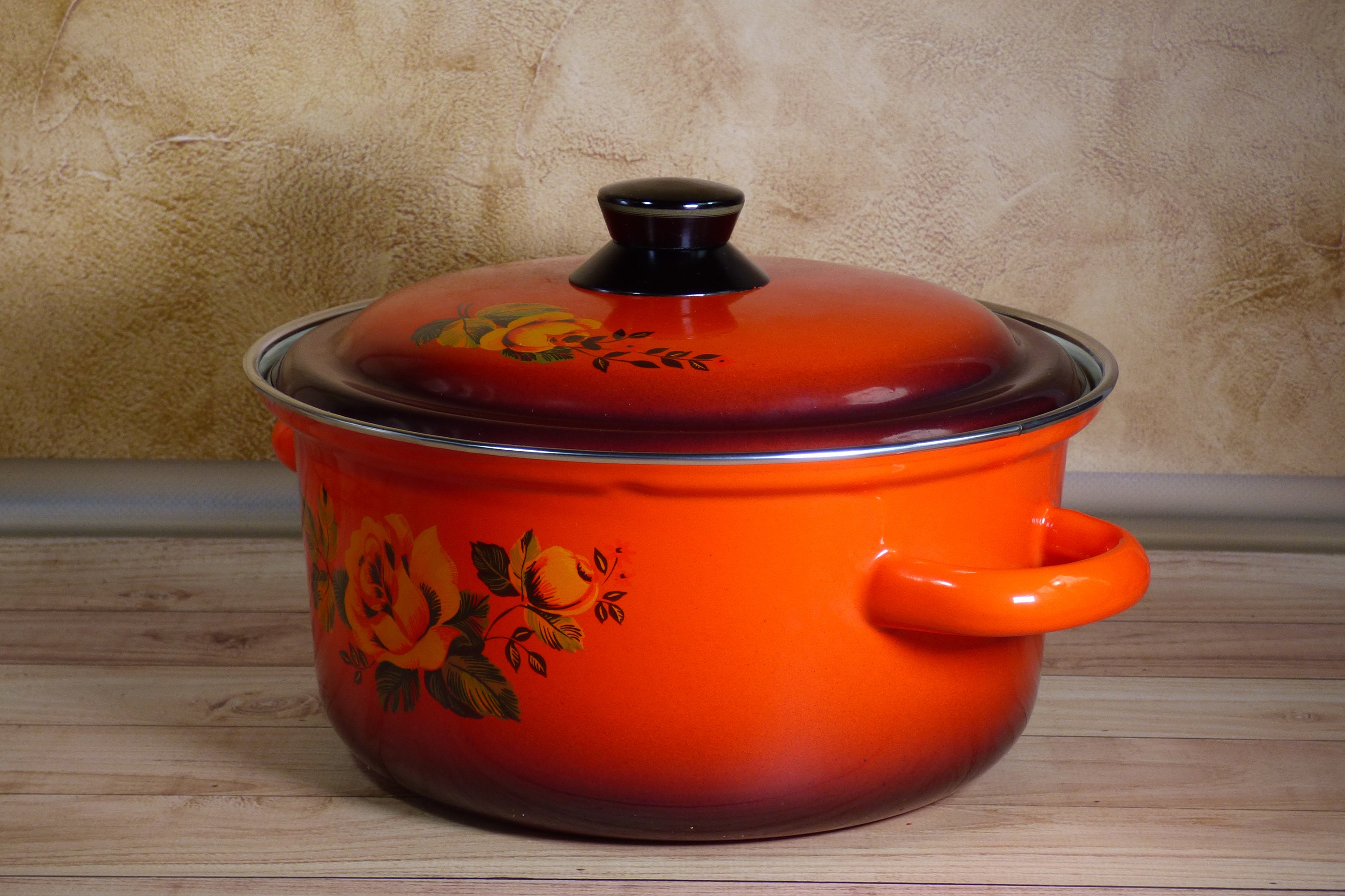 NOS Enamel pot 3 L Enamel cookware Enamelware Red enamel pot Etsy