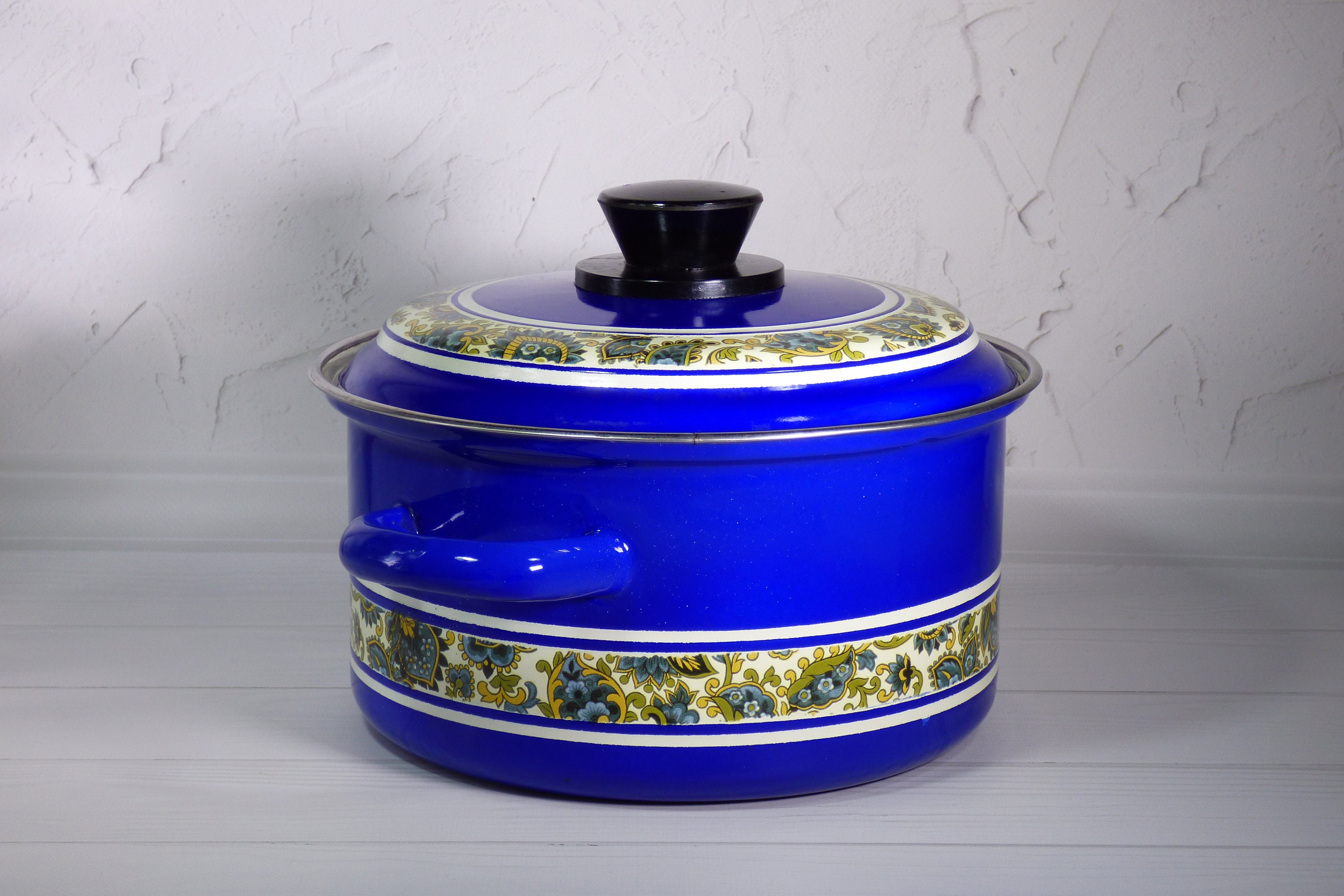 Enamel pot 3 L Enamel cookware Enamelware Blue enamel pot Etsy