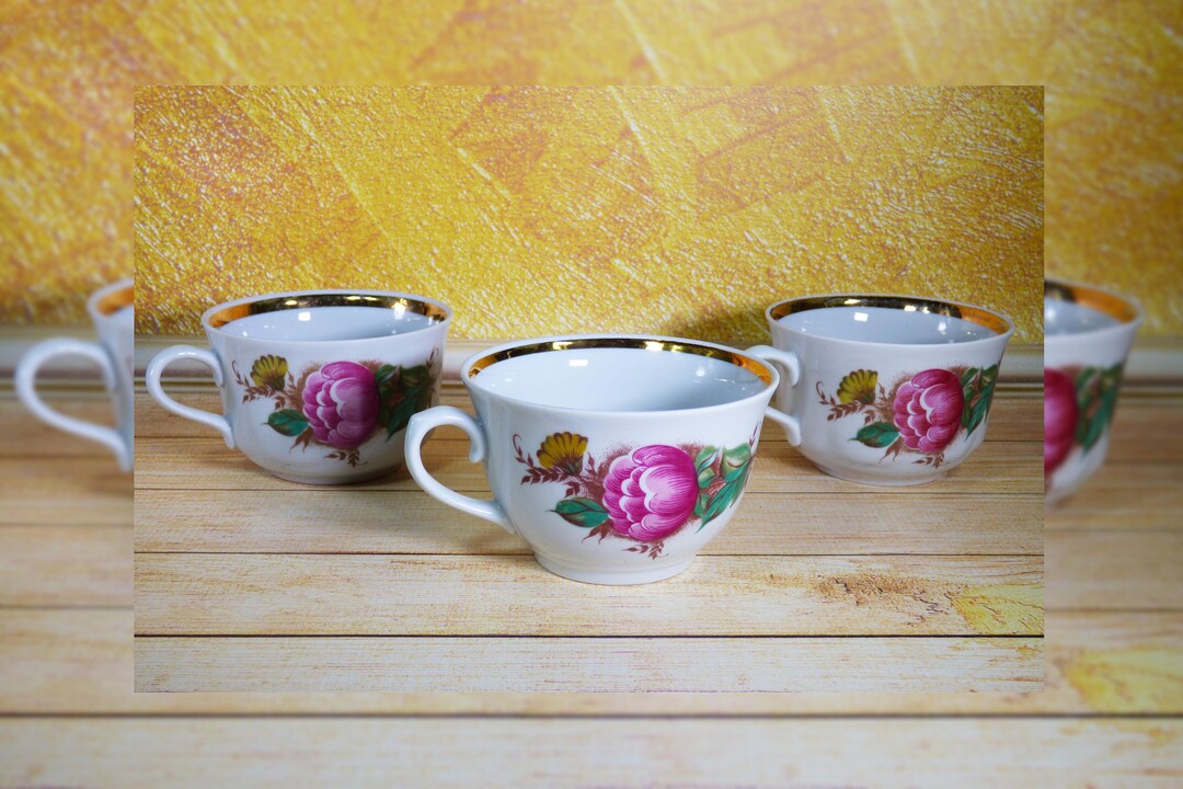 Floral Coffee Cups 3 Porcelain Cups Set of Tea Cups 3 Cups With Peonies