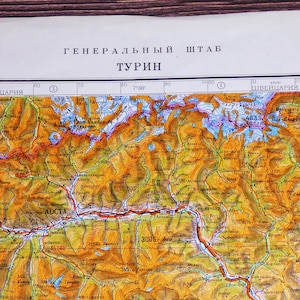 Mapa antigo da Europa em russo Mapa vintage da França, Itália, Suíça Presente geográfico Mapa de pesquisa do exército soviético Decoração de parede de mapa militar
