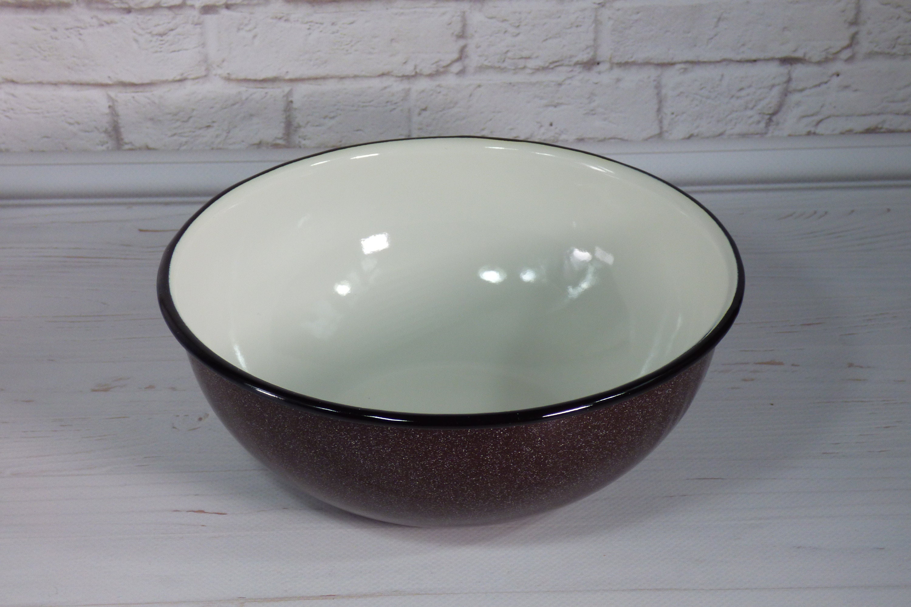 NOS enamel bowl Vintage brown metal bowl Middle metal bowl Etsy