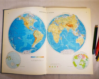 Großer Geo-Atlas der Welt Weltkartenbuch in Russisch Vintage Weltkarten Weltatlasbuch Alte Weltkarten Atlas der Welt